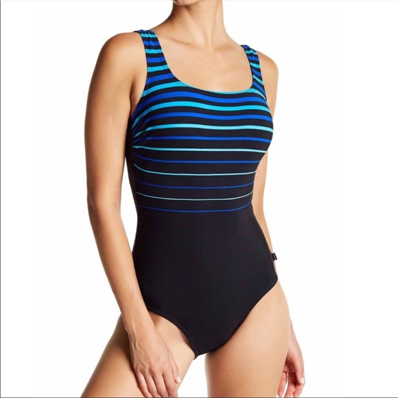 Reebok Other - Reebok striped black blue one piece swimsuit NWT
